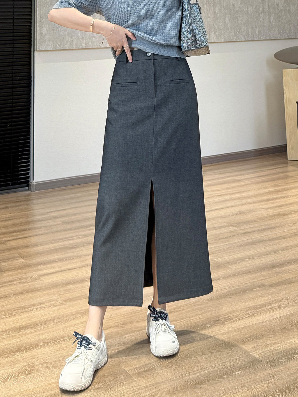 Wool midi skirt business formal wear